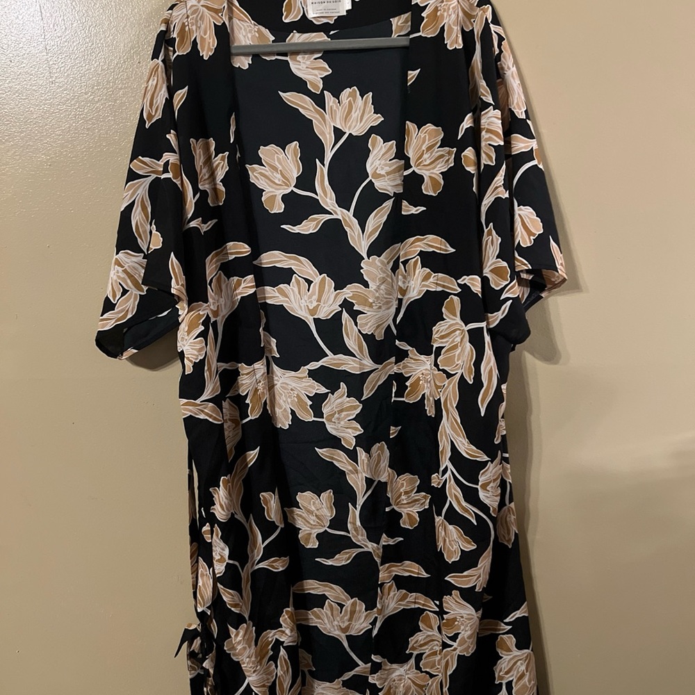 Maison Du Soir Selena Kimono S/M Black Gold Floral Belt Duster Jacket Robe J7 - Picture 3 of 12